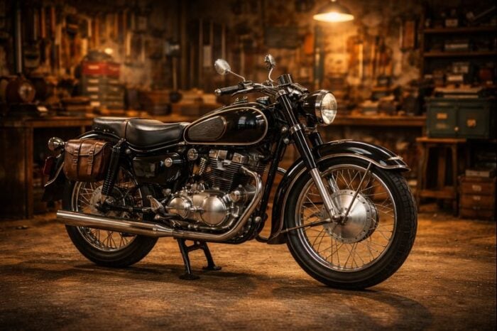 moto de collection dans un garage