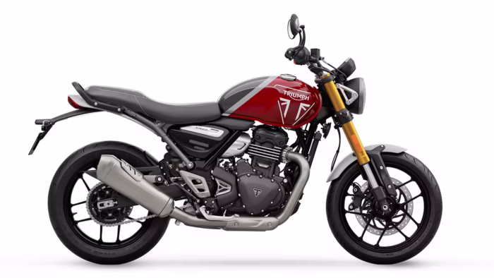 Moto roadster A2 Triumph Spedd 400 rouge vue de profil 